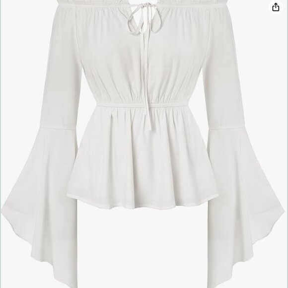 Renaissance White Peasant Bell Sleeve Off Shoulder Top S: M- Fairycore Rom Goth - Picture 2 of 9